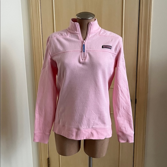 Vineyard Vines Tops - Vineyard Vines Casual Preppy Pink Quarter Zip Cotton Pop Up Collar Sweatshirt M